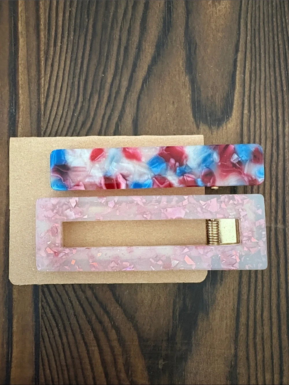 2 hair clips metallic / pink / red / blue